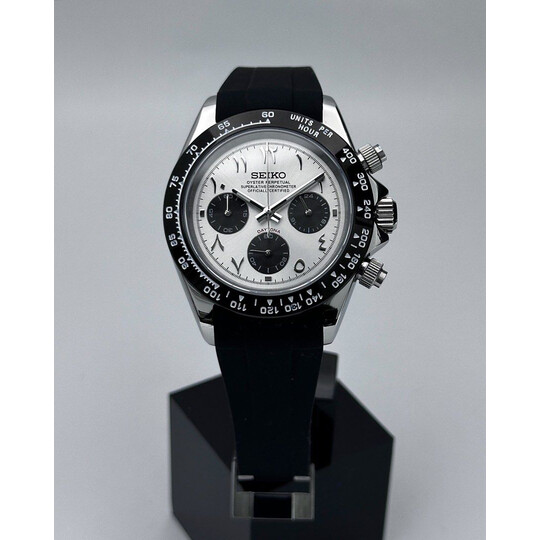 Custom Seiko Mod • Silver Panda Arabic Daytona• 39.5mm